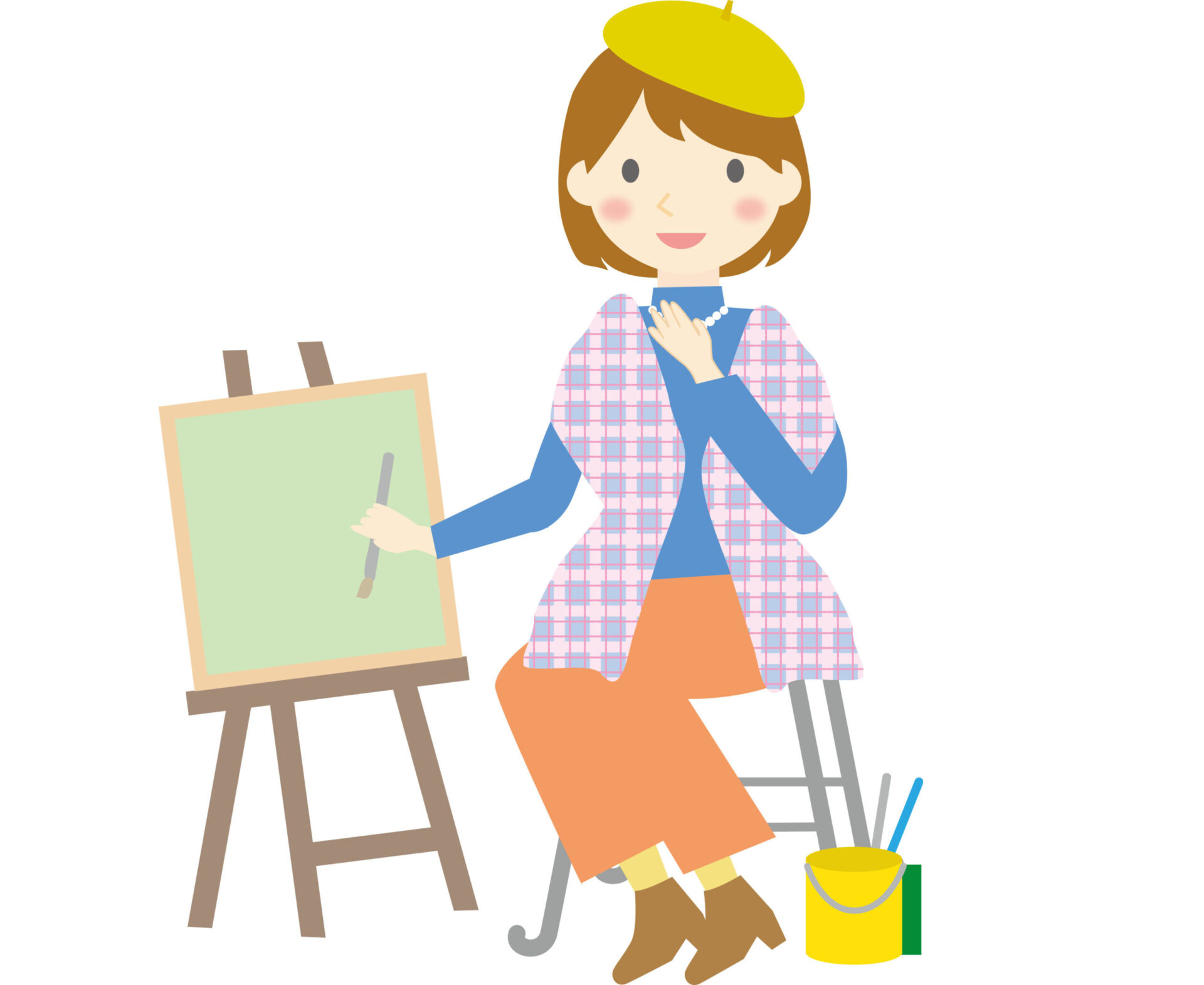 スケッチをしている女性画家の絵