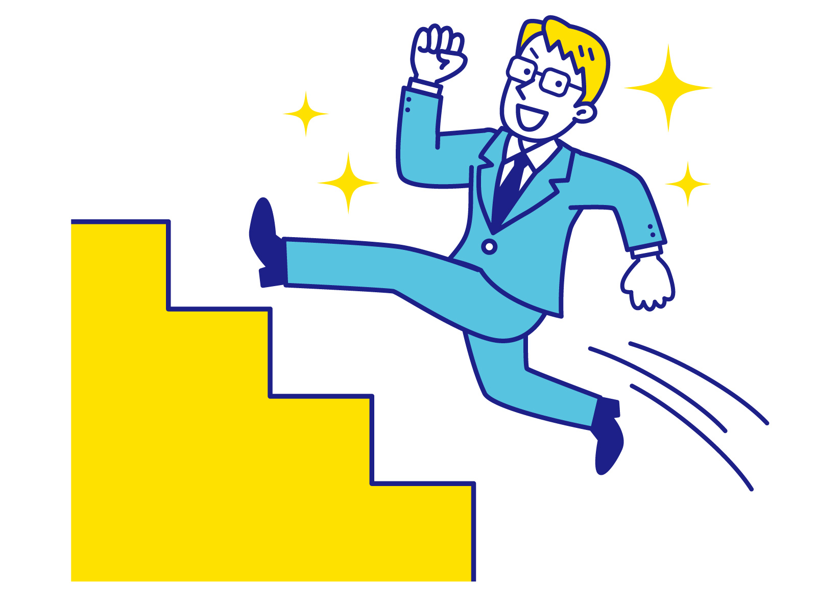 キャリアアップの階段を登っている男性の絵