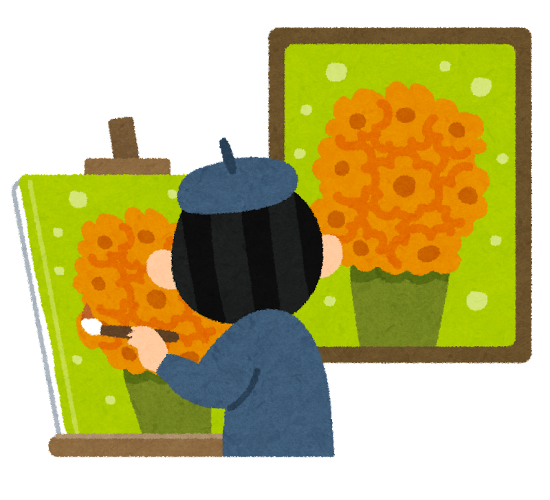 模写をしている人の絵