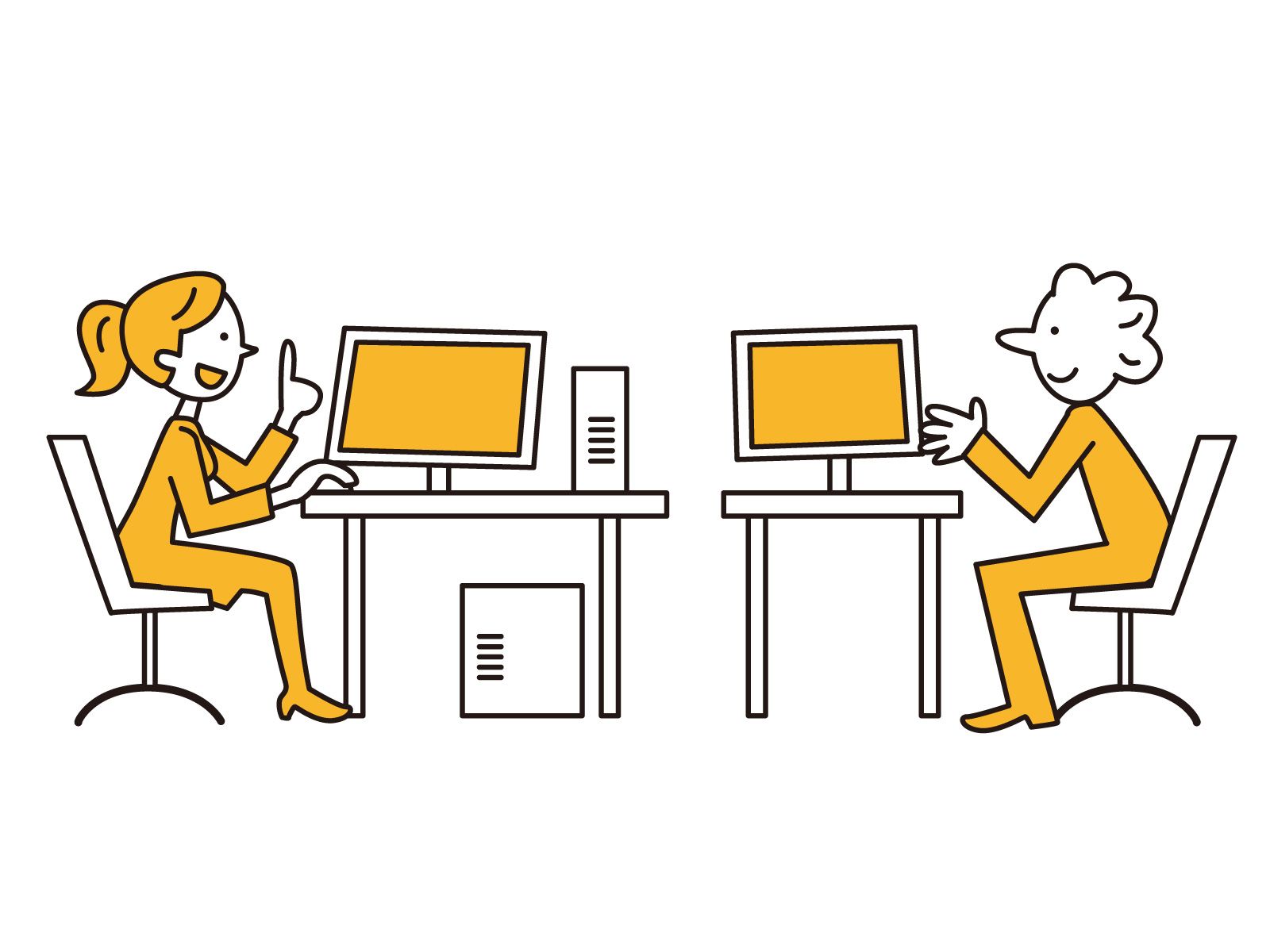 グラフィックデザイナーが会社で働いている絵