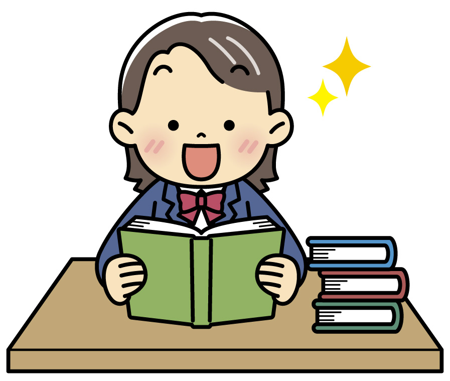 本を読んで勉強している女の子の絵
