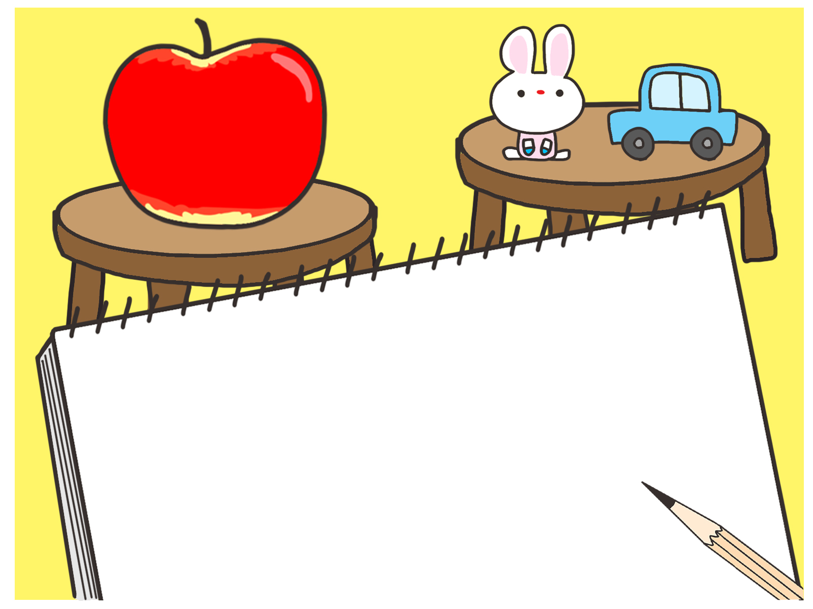 りんごの絵をスケッチブックに描こうとしている絵
