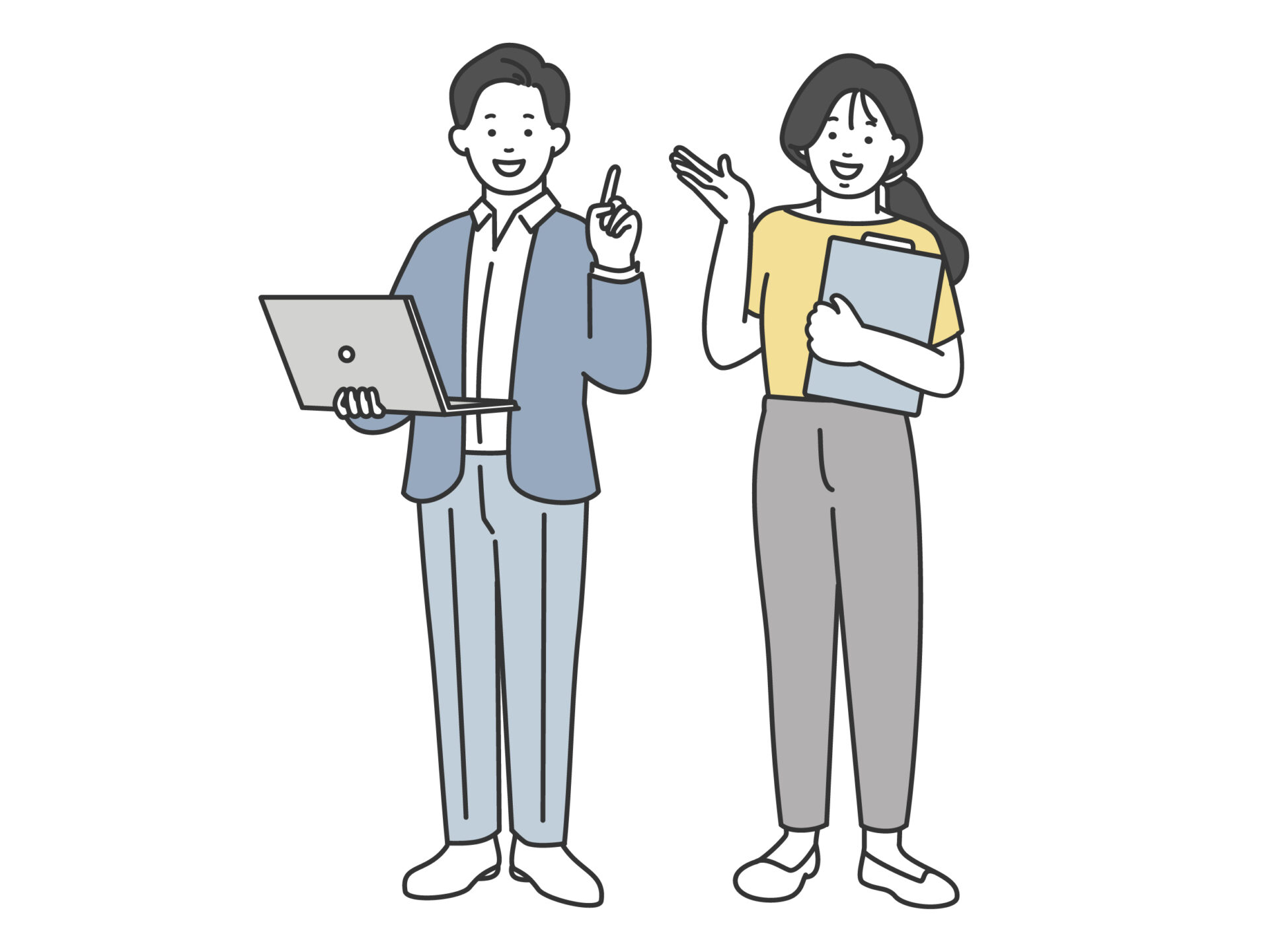 パソコンを持っている2つのアシスタントデザイナーの絵