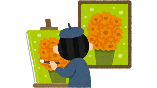 お手本を模写している人の絵