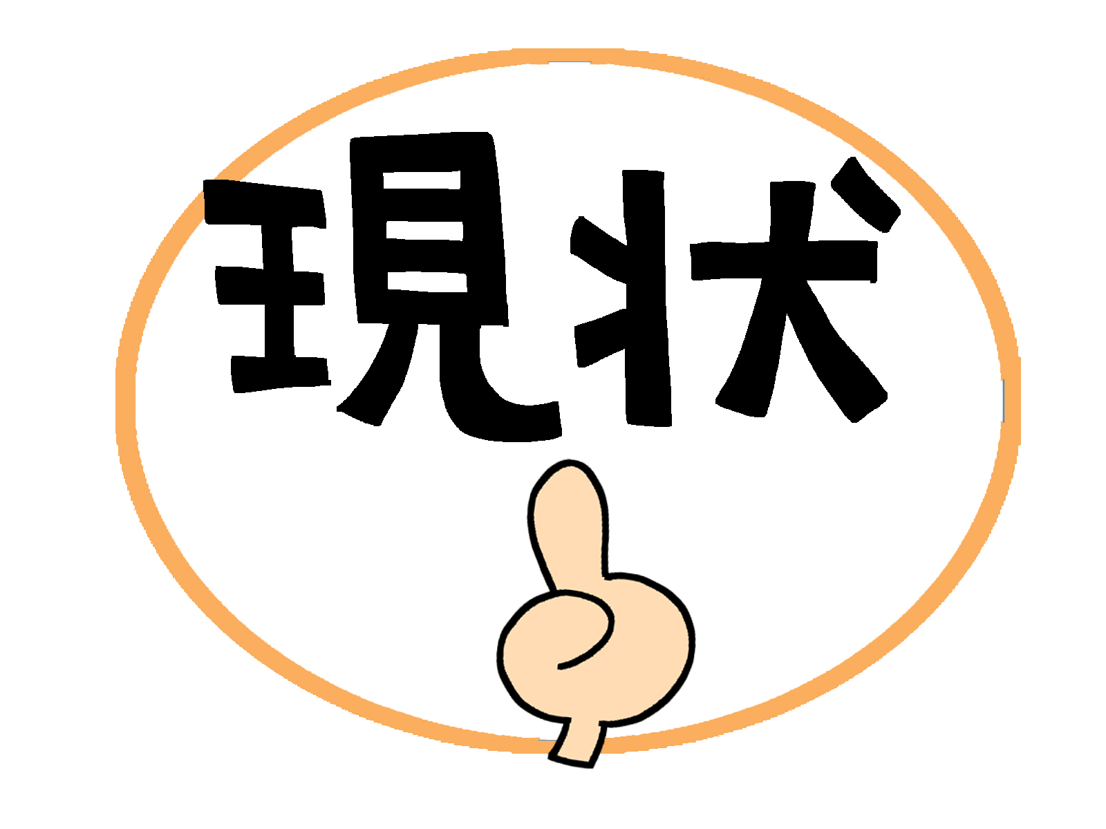 現状と書いている時に指を指している絵