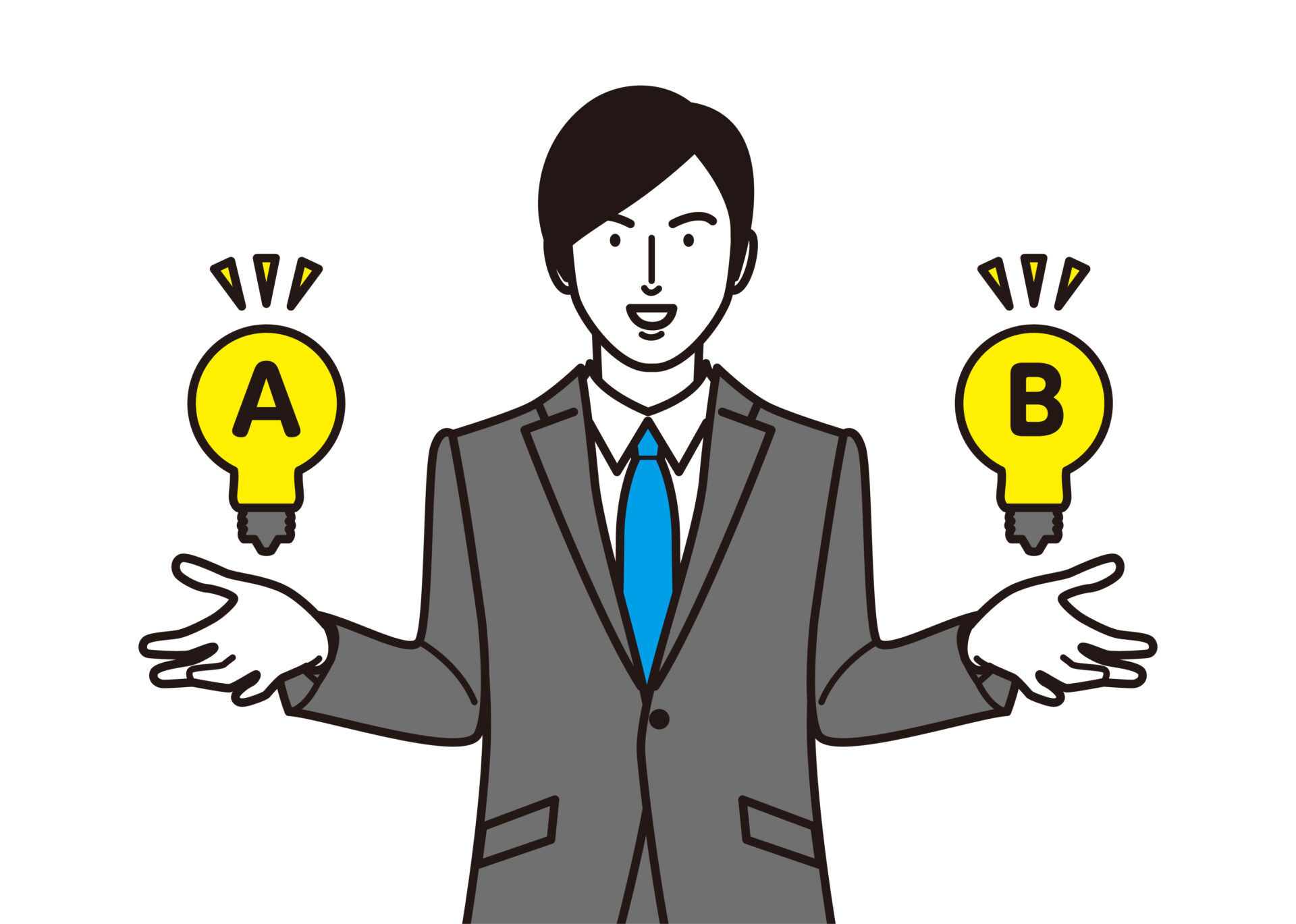 AとBの豆電球を持った男性の絵
