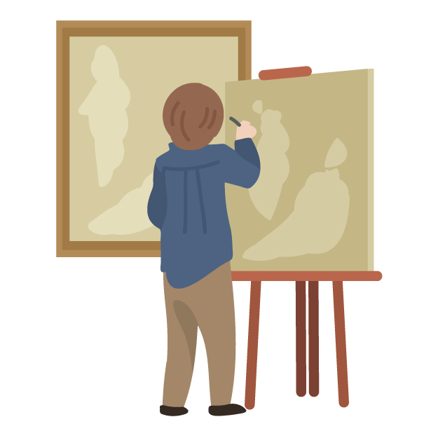 模写をしている人の絵