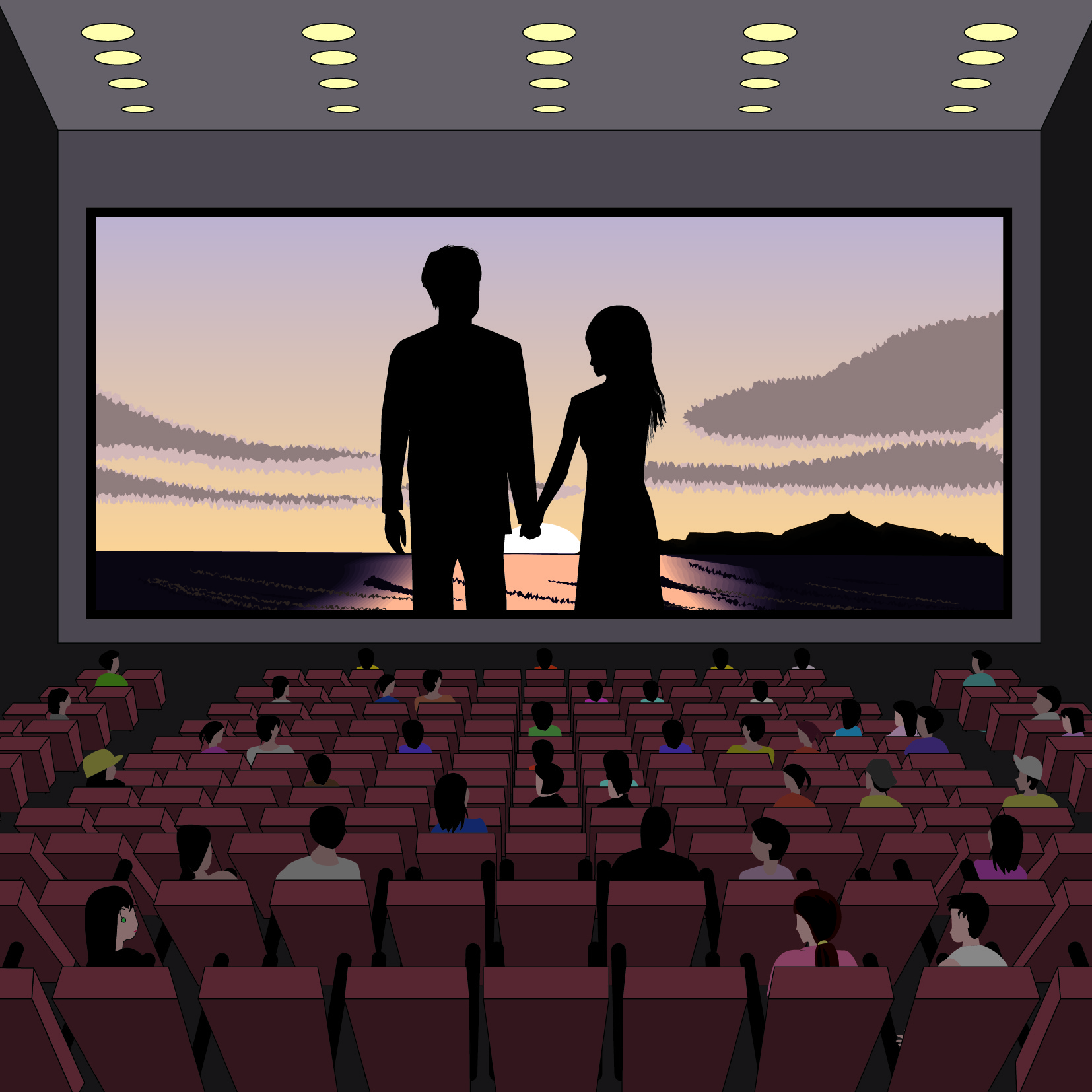 映画館で映画を観ている絵