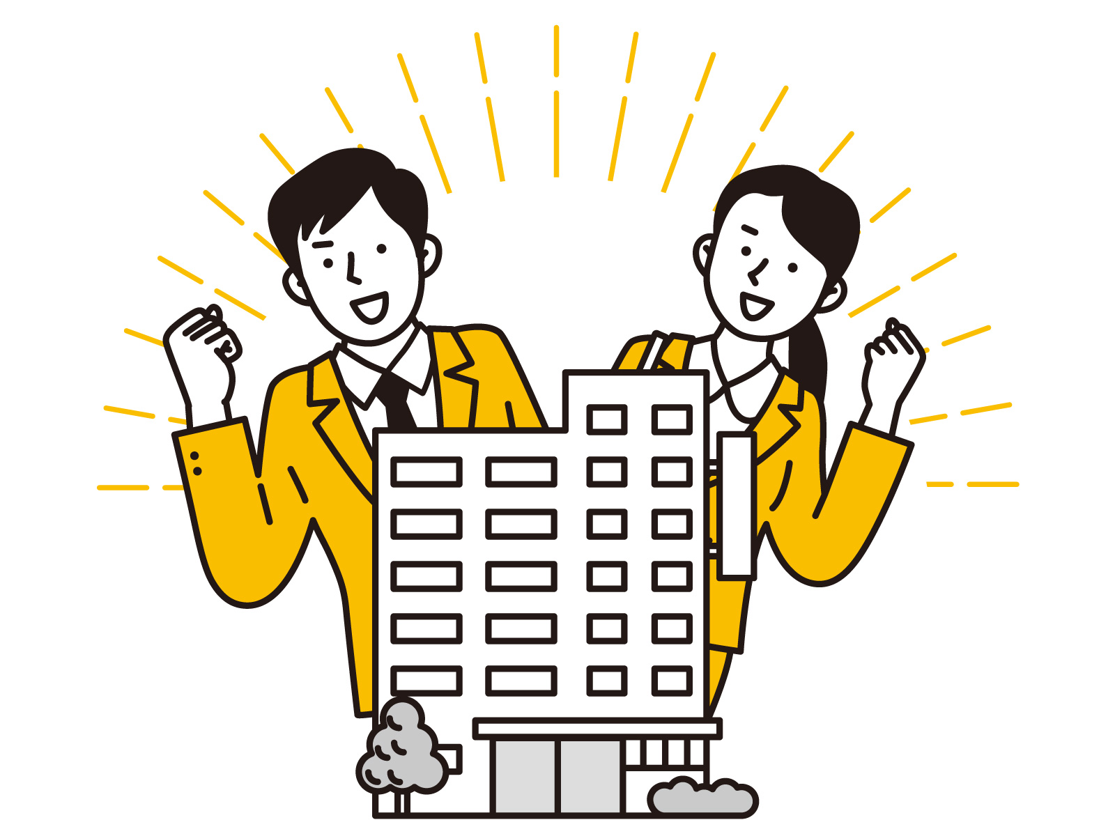 就職先の会社と新入社員の絵