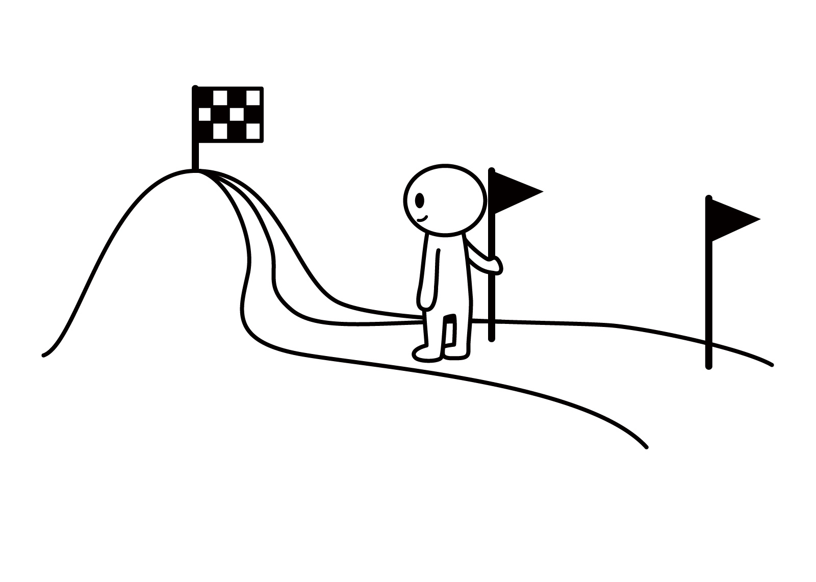 ゴールに向かう道のりを歩いている人の絵
