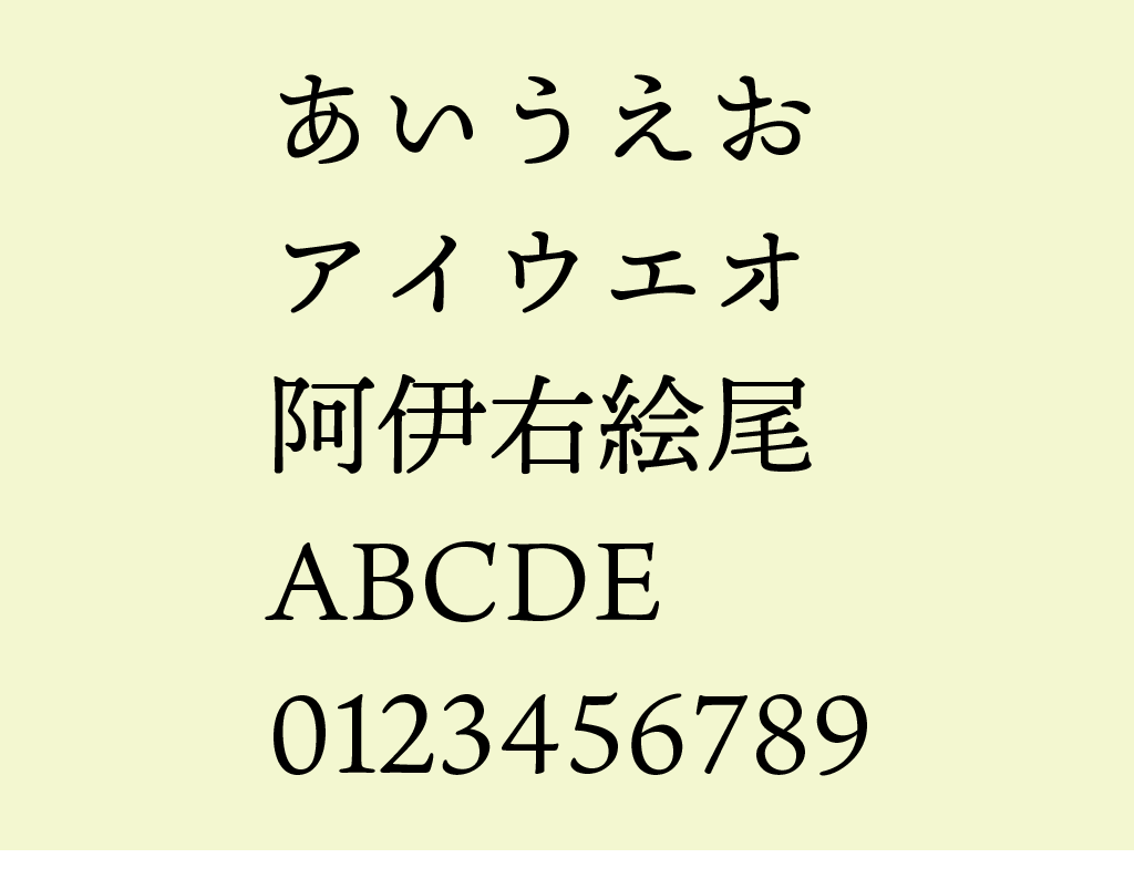 貂明朝のフォントの図