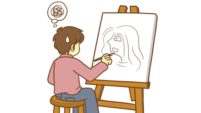 絵が下手な人が絵を描いている様子の絵