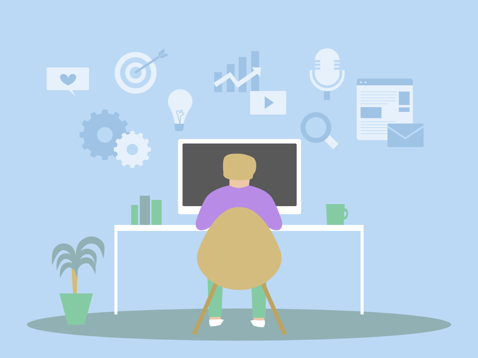 パソコンでマーケティングをしている人の絵
