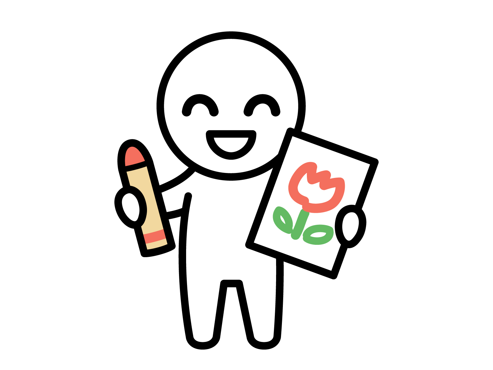 クレヨンでチューリップの絵を描いて見せている子供の絵