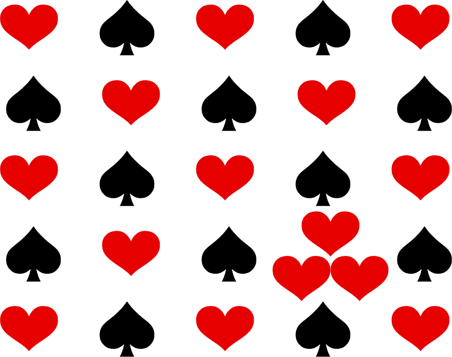 ハートとスペードの模様で一部だけハートが3つ固まっている絵