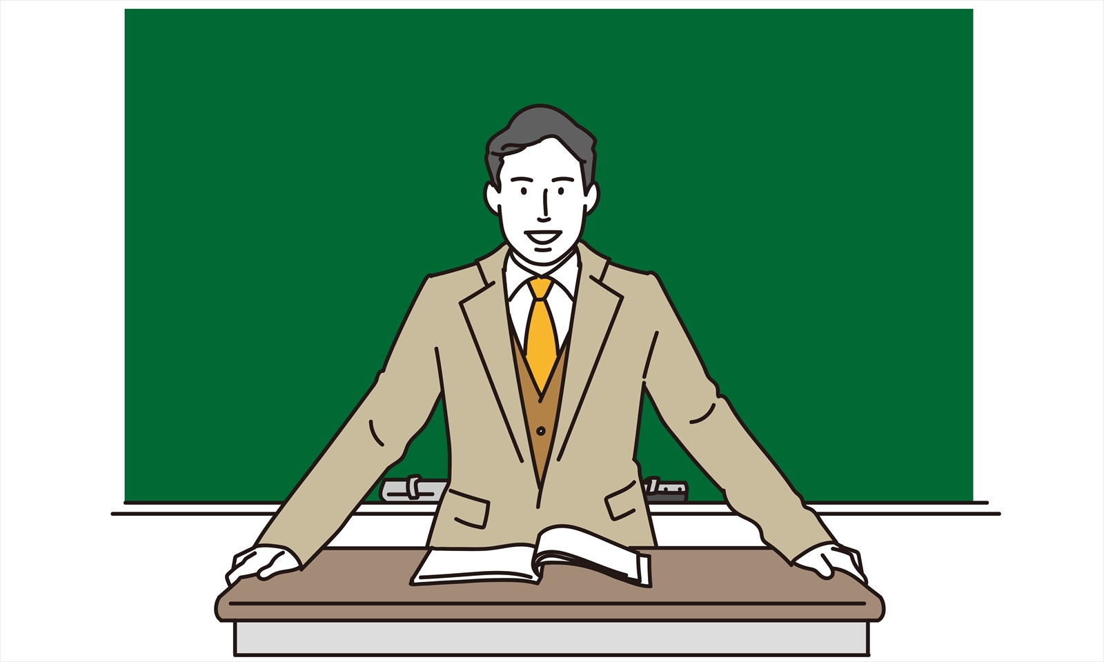 黒板の前で授業をしている先生の絵