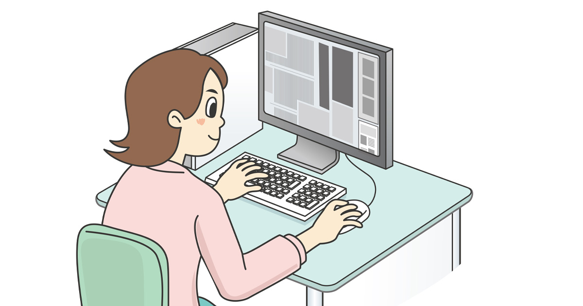 パソコンで仕事をしているデザイナーの絵
