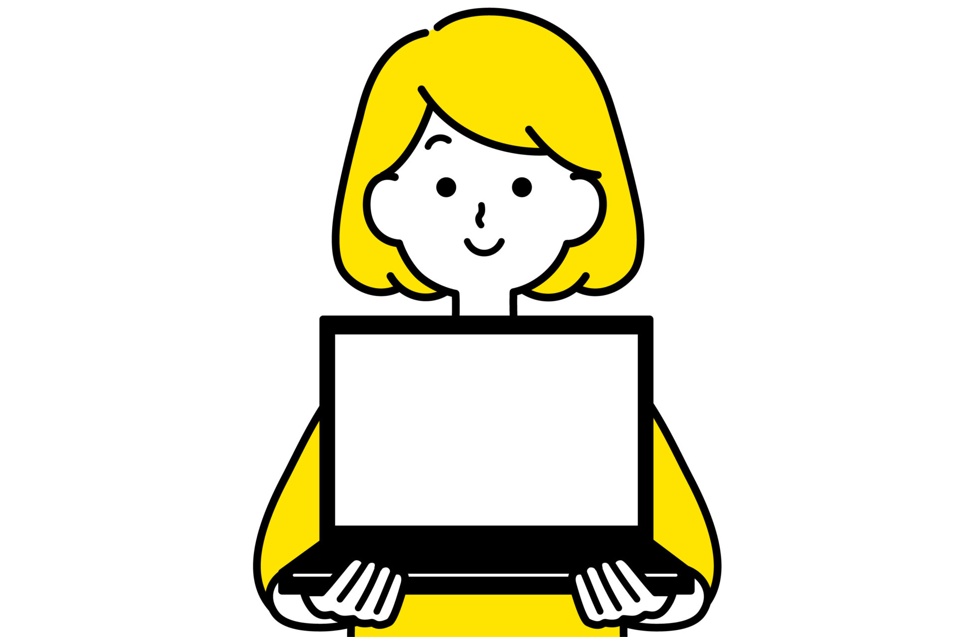 自分が作ったWebサイトを見てもらう女性の絵